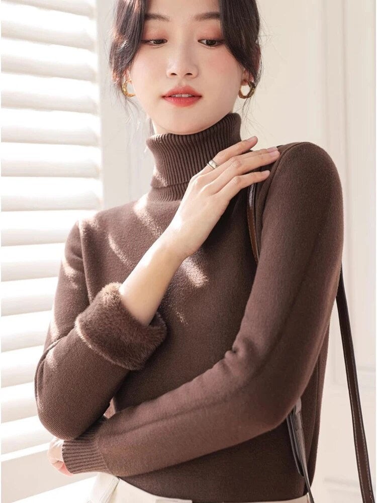 Thumbnail: Half Turtleneck Sweater Winter Slim Thicken Knitwear Jumper Woman Soft Knit Pul