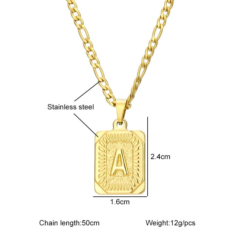 Thumbnail: Initial Letter Pendant Necklace Stainless Steel Golden Cuban Chain A-Z Alphabet