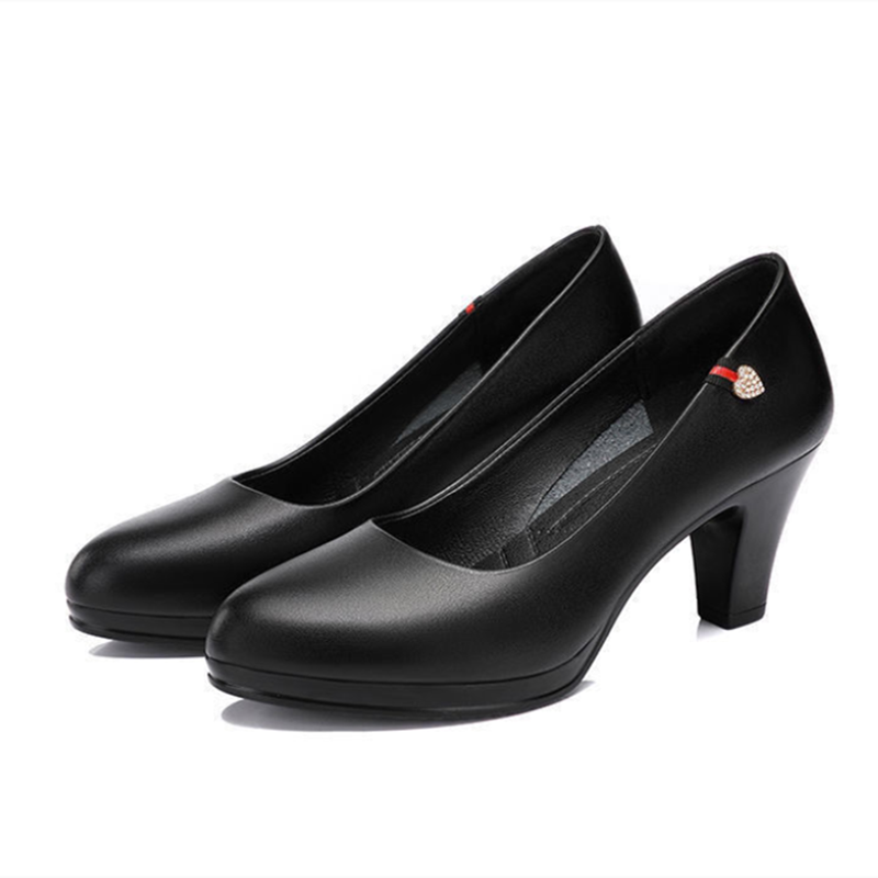 Miniatura: Women Classic Black Pu Leather High Quality Heel Shoes Sapatos Femininas Lady F