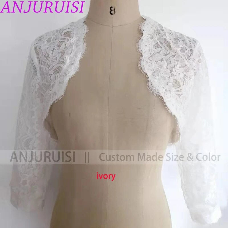 Miniaturebillede: 3/4 Long Sleeves Bride Bolero Women Lace Wedding Accessories Chaquetas Para Muj
