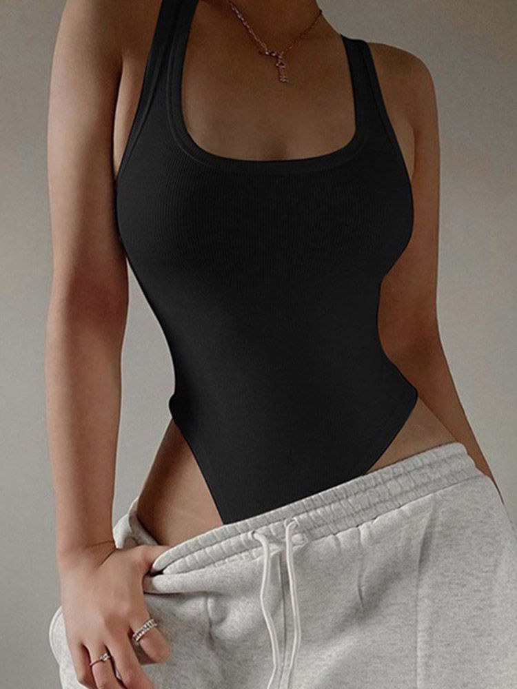 Thumbnail: Sleeveless Knit Bodysuit Hot Summer Sexy Bodycon Off Shoulder Halter Tops Casua