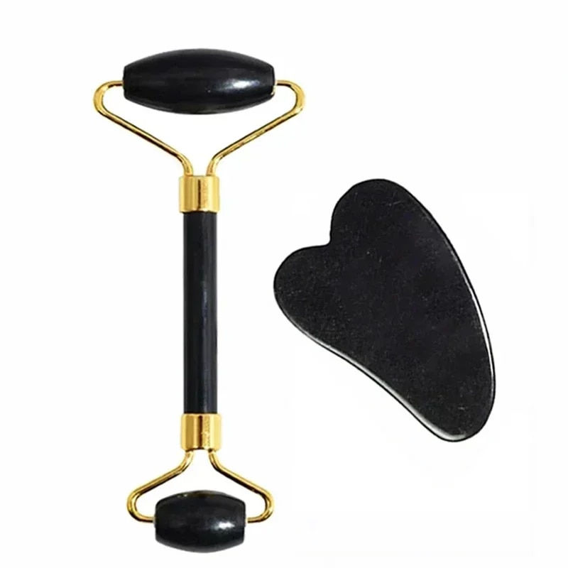Miniaturebillede: Natural Jade Roller Face Gua Sha Natural Stone Body Neck Massager Acupoint Eye