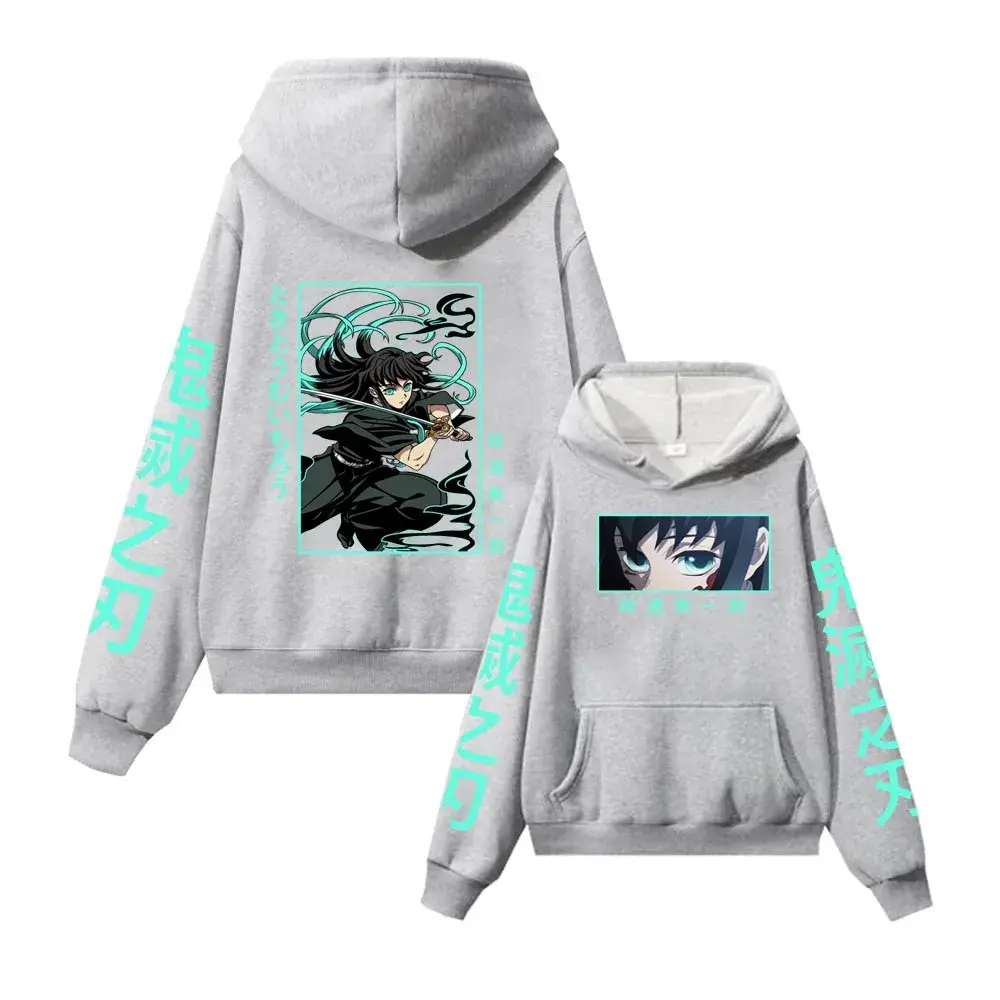 Muichiro Tokito Anime Hoodie For Men Women Demon Slayer Manga Pullover Casual H