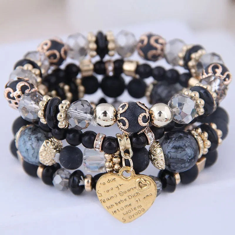 Thumbnail: New 4-piece/set Bohemian Love Pendant Crystal Beaded Bracelet Retro EthnicBrace