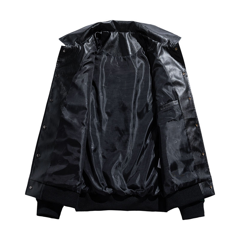 Thumbnail: Unisex Embroidery Varsity Leather Jacket Harajuku Patchwork Streetwear Men Vint