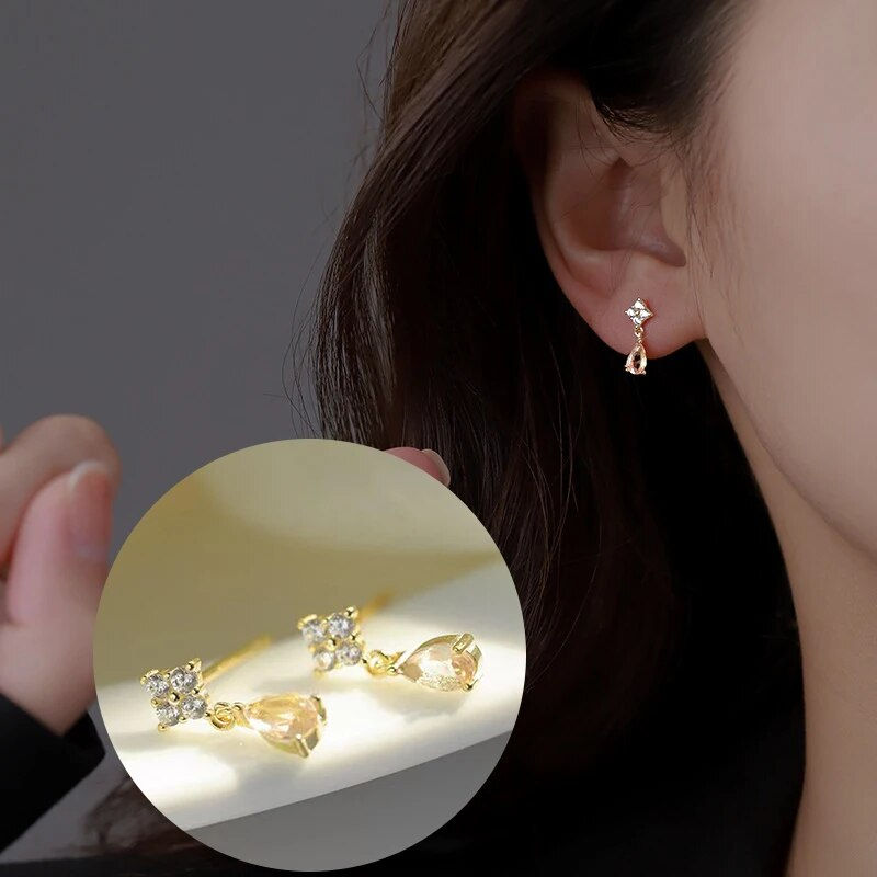 Thumbnail: 925 Silver Needle Zircon Earrings Hypoallergenic Fashion Ear Studs Female Penda