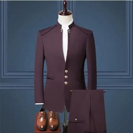 Miniatura: Men's Stand Collar Chinese Style Slim Fit Two Piece Suit Set / Male Zhong Shan