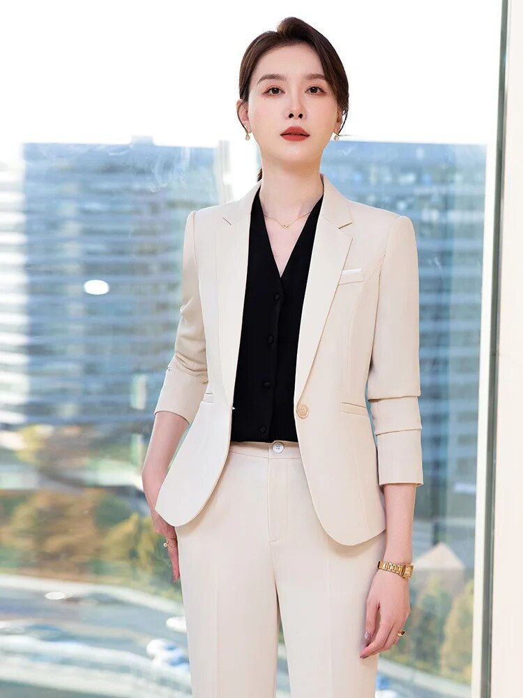 Thumbnail: Novelty Wine Red Formal Women Business Suits with Skirt and Jackets Coat Ladies