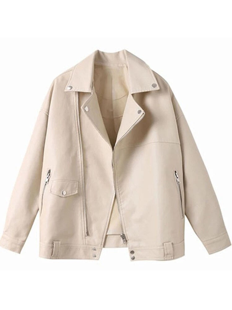 Thumbnail: FTLZZ New Autumn Women Faux Leather Jacket Motorcycle Biker Pu Leather Coat Bla