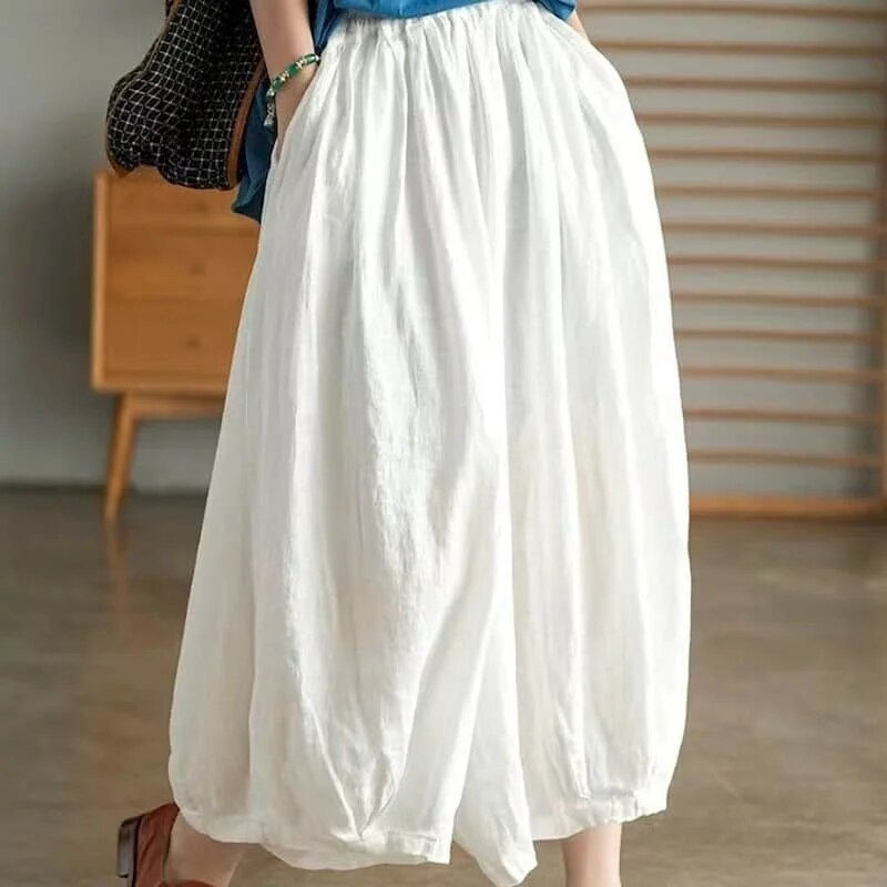 Miniaturebillede: Cotton Linen Lantern Pants Women Summer Elastic Waist Loose Casual Women Korean