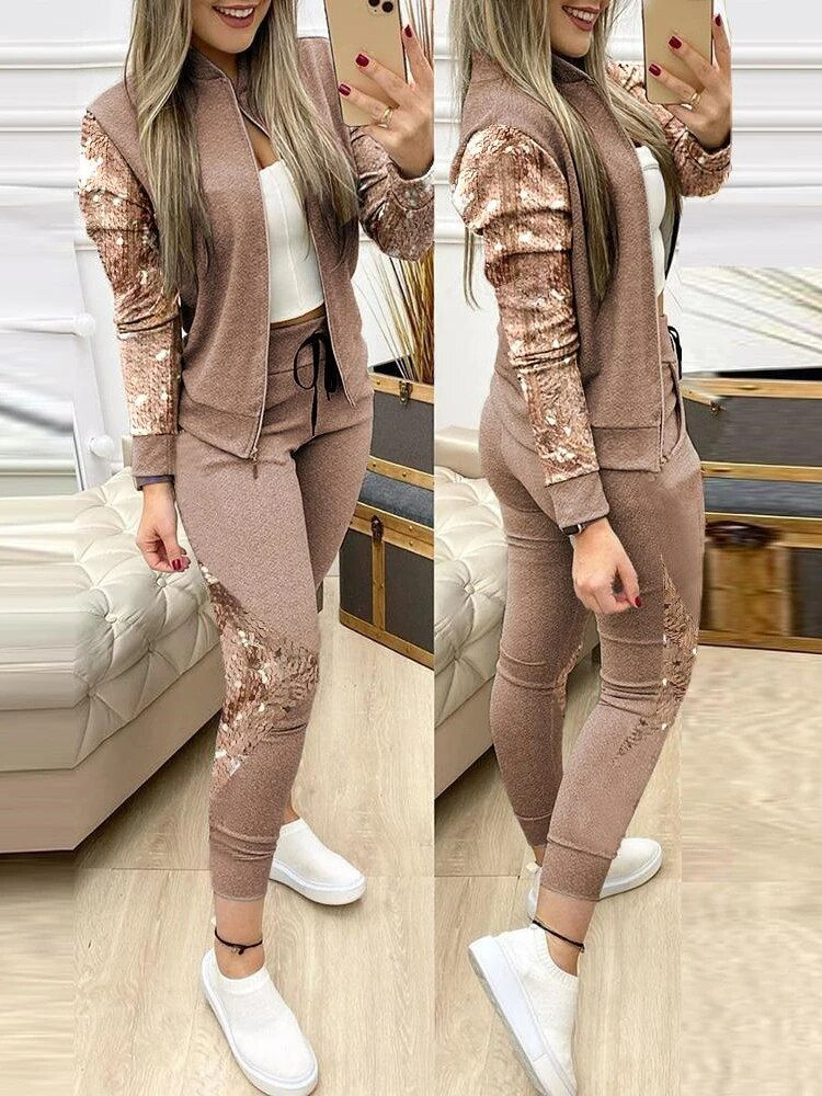 Miniatura: Fashion Tracksuit 2 Piece Set Autumn Winter Zipper Jacket + Long Pants Sports S