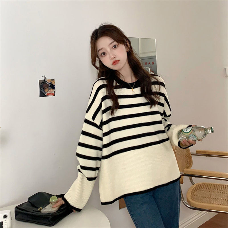 Thumbnail: Y2k Sweet Women Striped Sweaters Korean Knitted Loose Long Sleeve Women Pullove