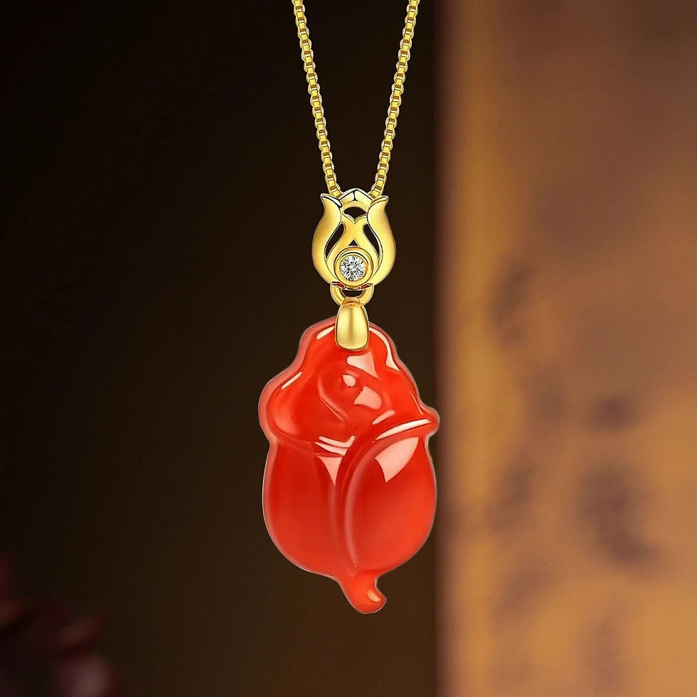 Miniatura: Real 18k Gold Necklace Natural Red Agate Pendant Pure AU750 Fine Jewelry Weddin