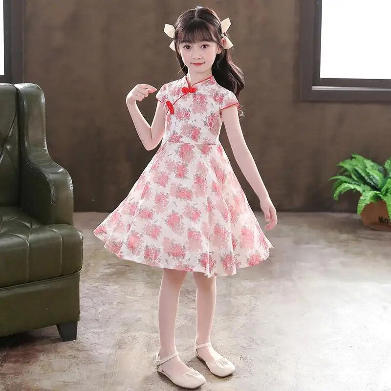 Thumbnail: Cute Girls Chinese Cheongsam Hanfu New Year Clothing Kids Tangsuit Children Par