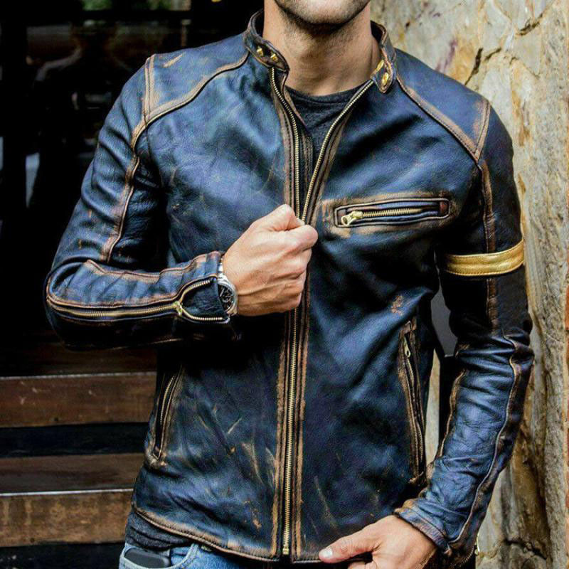 Miniatura: New Autumn Motorcycle Leather Jacket Men Street Fashion Bomber Jackets Casual S
