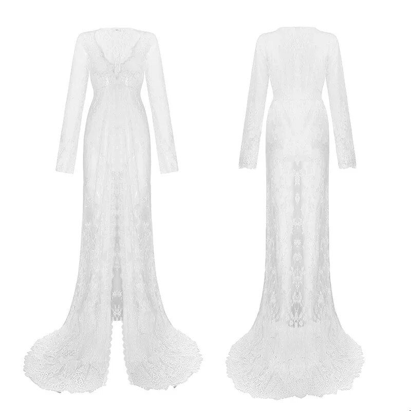 Miniatura: Women Front Split Long Maxi Maternity Lace Dress Pregnant Gown Photography Prop