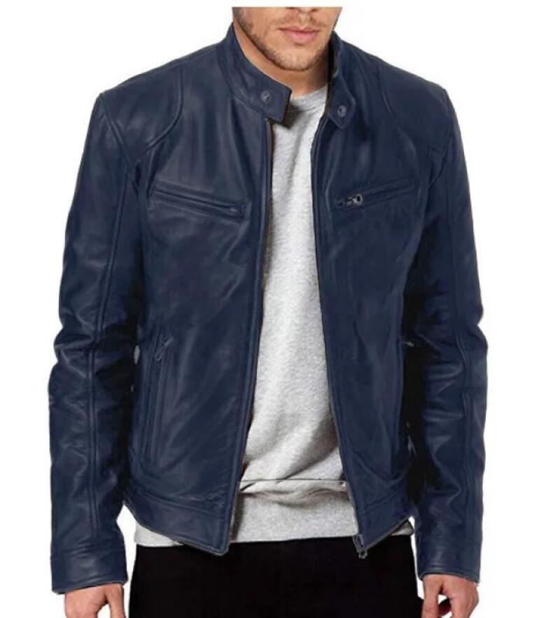 Thumbnail: Mens Motorcycle Leather Jacket Slim Fit Short-Coat Lapel PU Jackets Autumn New 