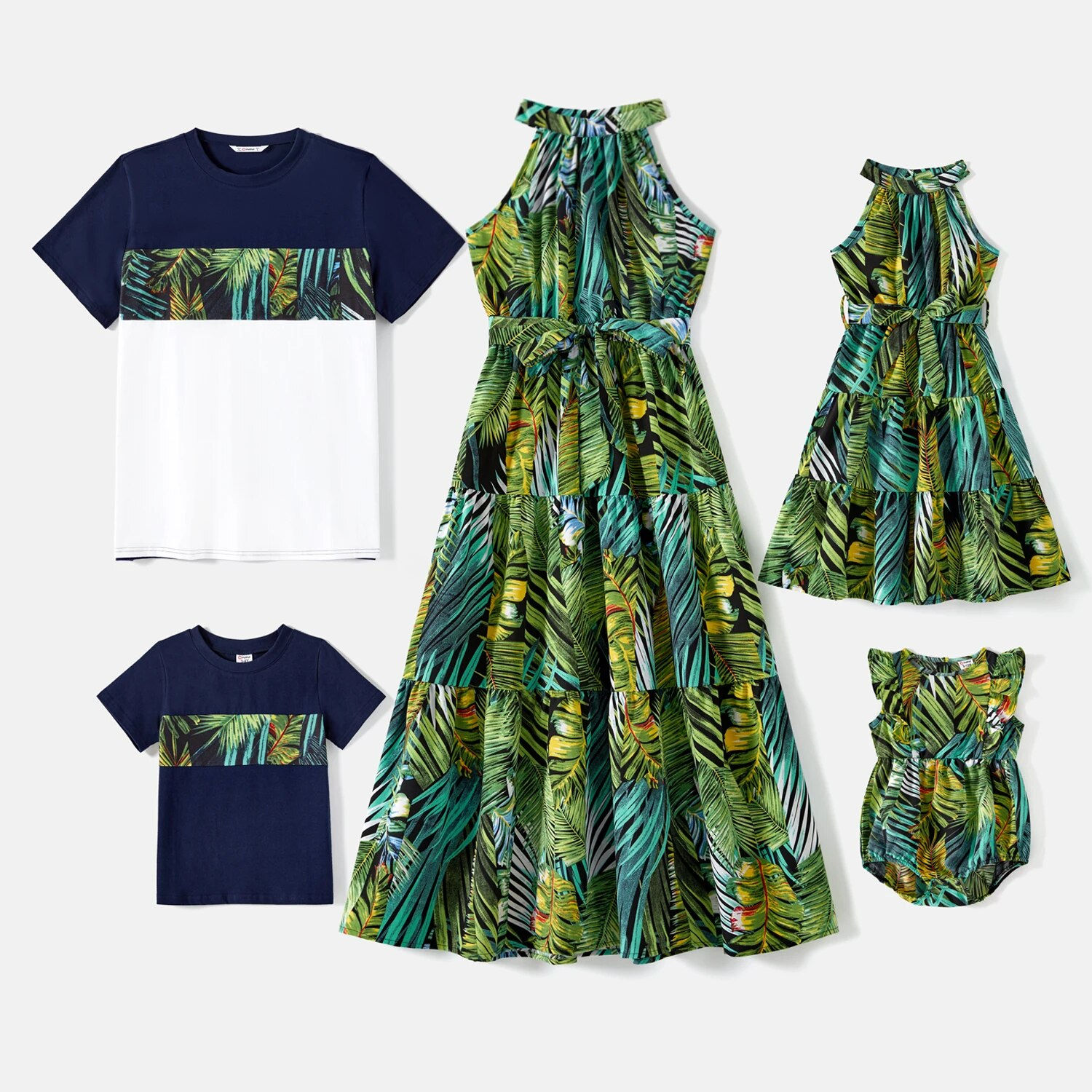 PatPat Family Matching Outfits 95% Cotton Allover Tropical Plant Print Halter M