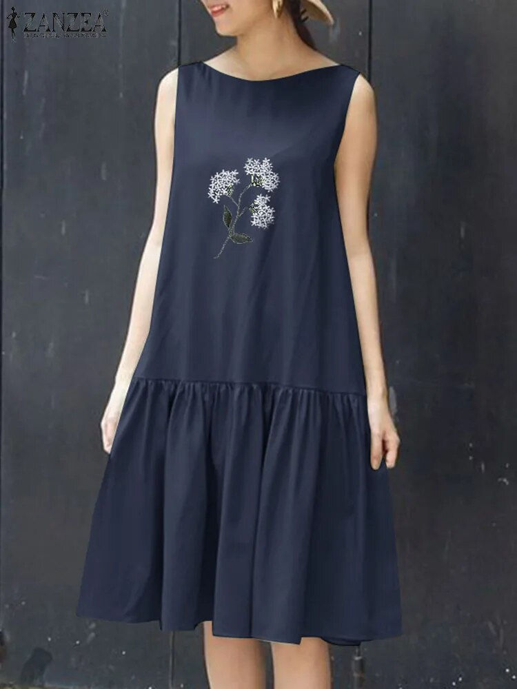 Imej kecil: Holiday Embroidery Sleeveless Sundress ZANZEA Women Floral Print Long Dress 202