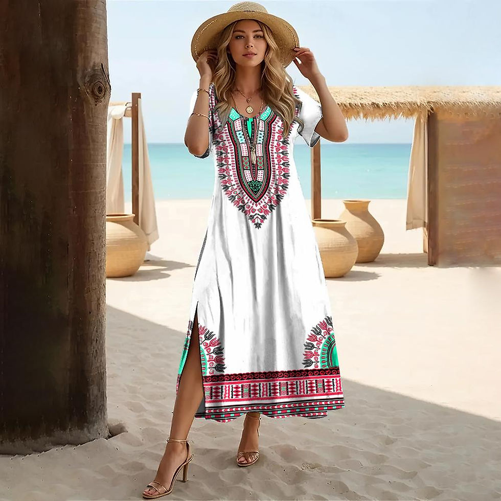 Miniature : Women's Split V Neck Long Dress Minimalist Ethnic Style Print Casual Summer＆Spr