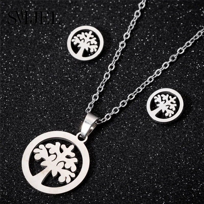 Thumbnail: Stainless Steel Necklace Set Ethnic Sun Totem Pendent Necklaces For Women Birth