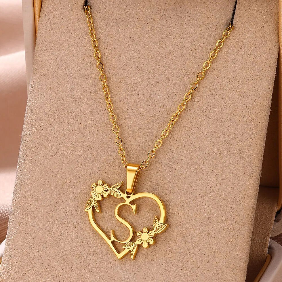 Thumbnail: Gold Color Dainty Flower Initials Necklace Women Girl Stainless Steel Heart Let