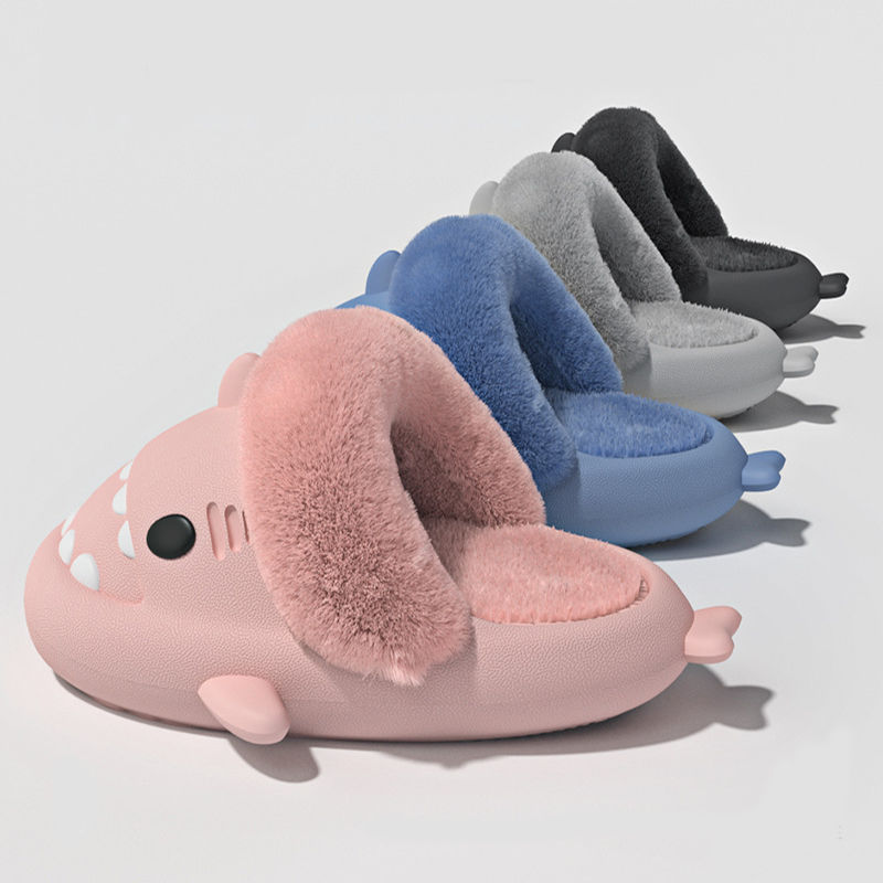 Thumbnail: Winter Shark Slippers Detachable Warm Fuzzy Slippers Bedroom House Shoes Women