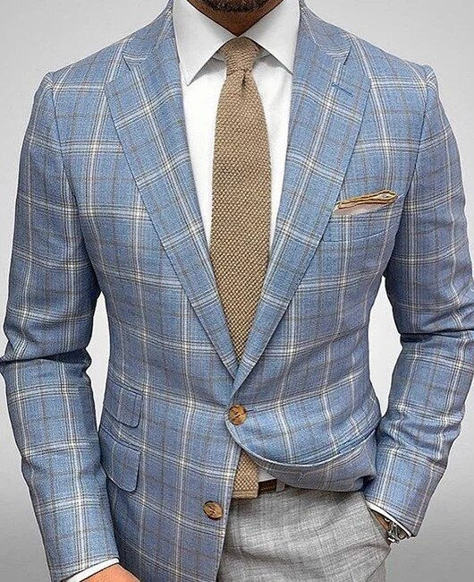 Thumbnail: Men Casual  Plaid Print Notch Lapel Two Button Blazer Suit Slim Fit Business Su