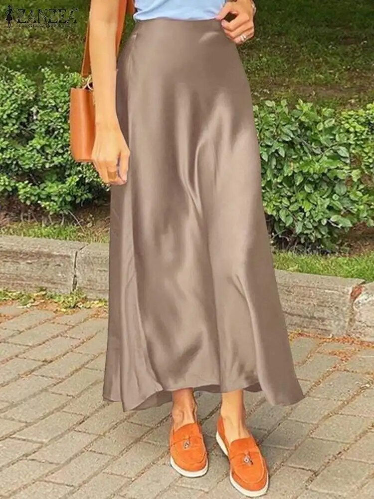 ZANZEA Woman Spring Autumn Satin Silk Skirt Work OL Back Zipper Faldas Saia Jup