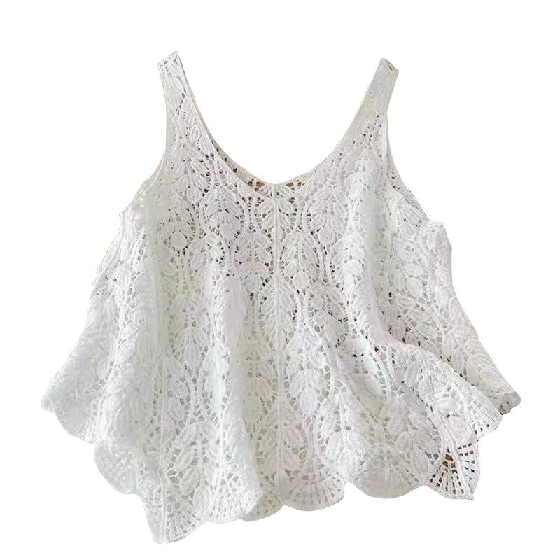 थंबनेल: Women Summer Hollow Out Crochet Vest Waistcoat Bohemian Knitted Floral Leaves C