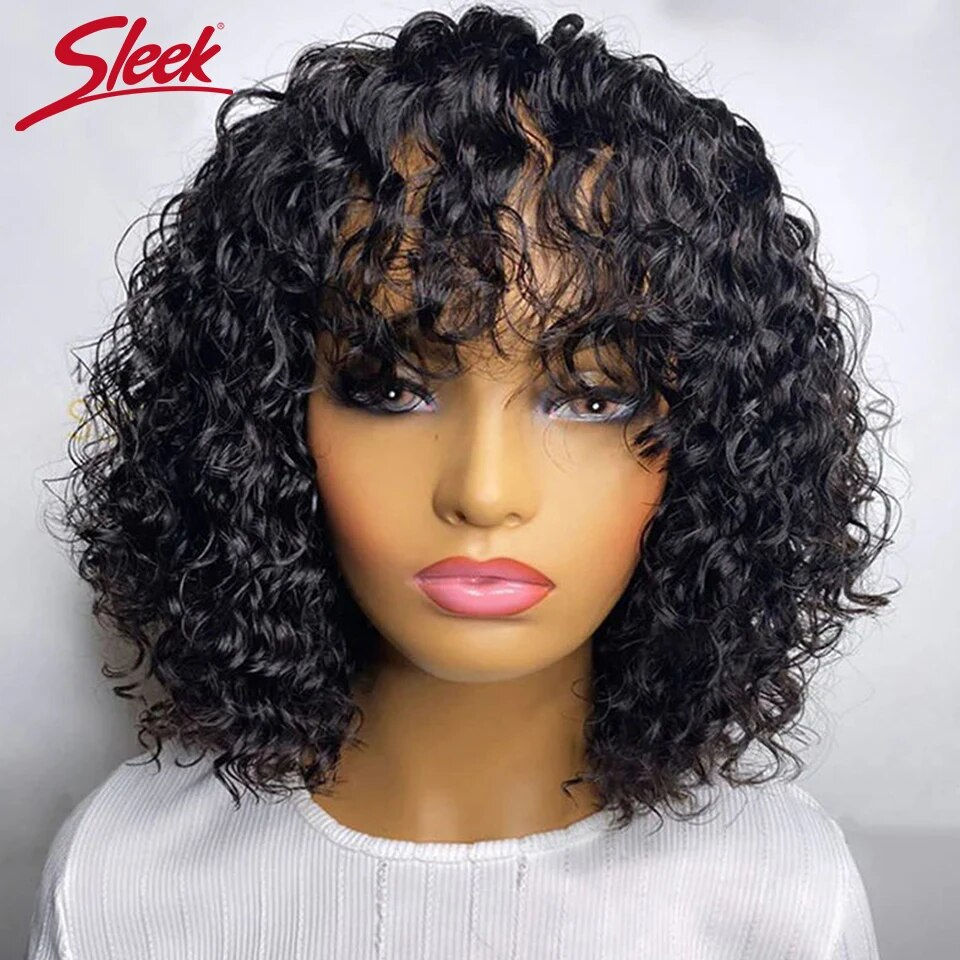 Thumbnail: Short Pixie Bob Cut Human Hair Wigs With Bangs Jerry Curly Glueless Wig Highlig