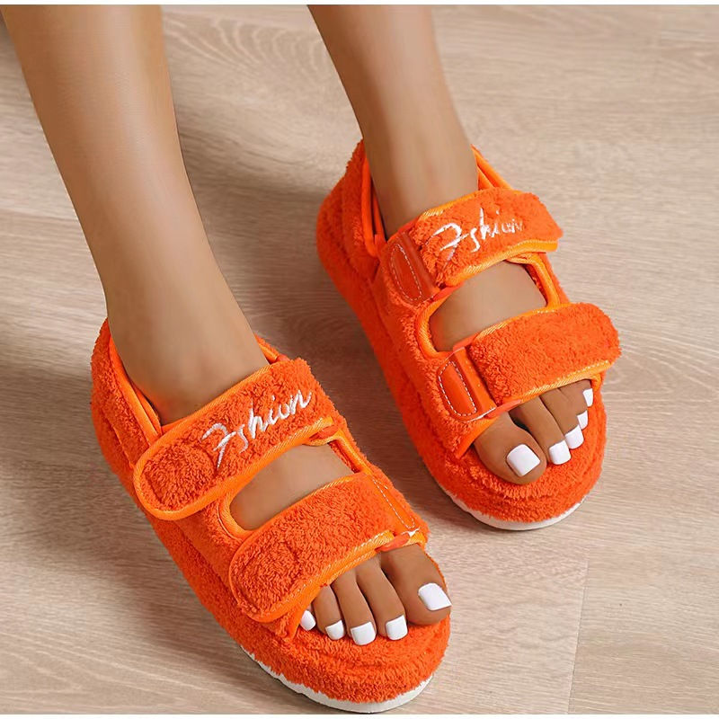 Miniaturebillede: Autumn Sandals Women Velcro Plush Shoes Rome Platform High Heel Sandals