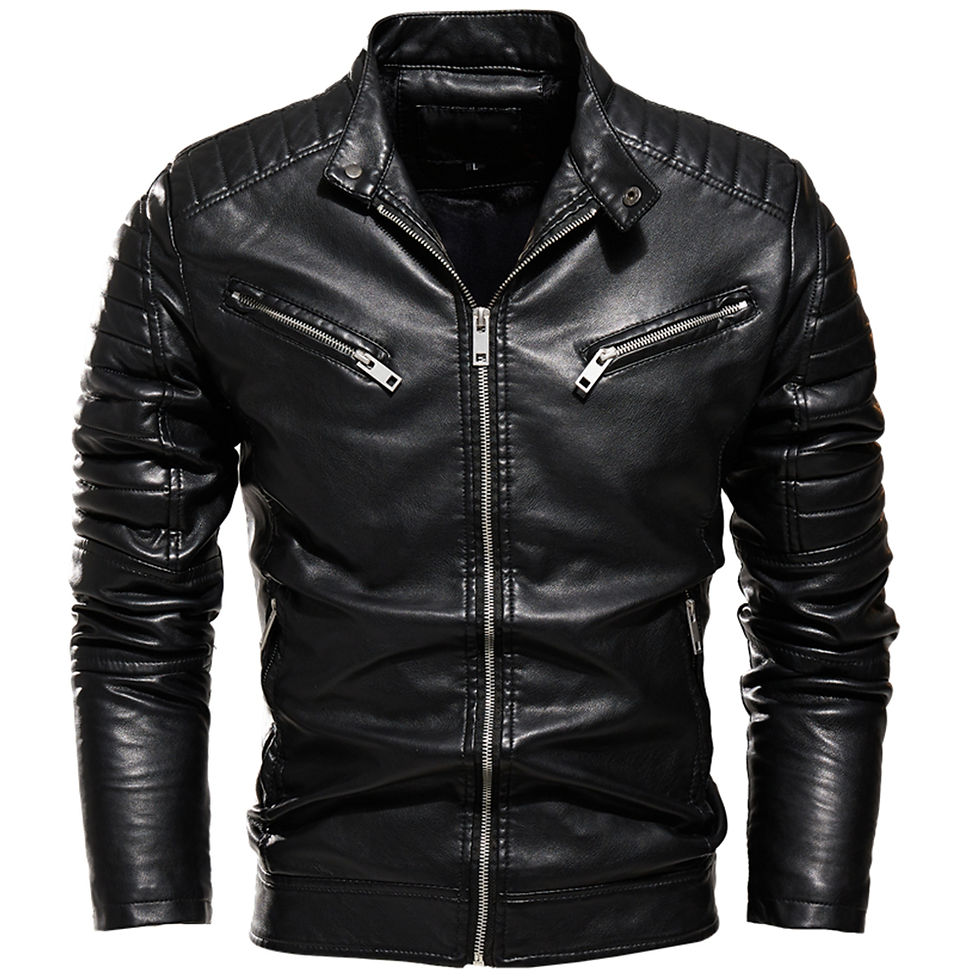Imej kecil: 2022 Winter Black Leather Jacket Men Fur Lined Warm Motorcycle Jacket Slim Stre