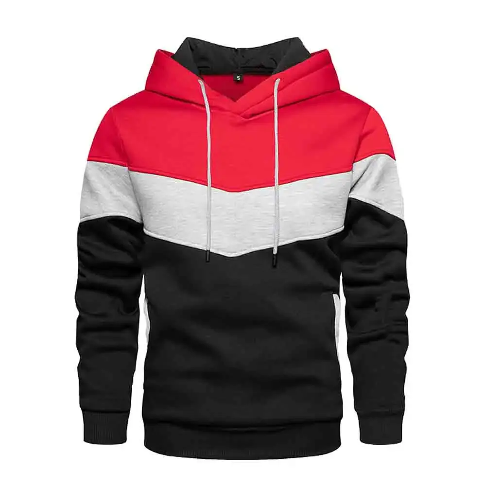 Men's Patchwork Hooded Sweatshirt Hoodies Clothing Casual Loose Fleece Warm Str