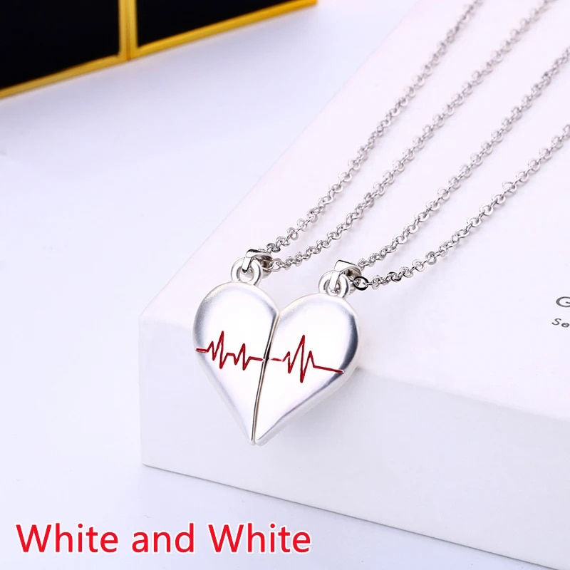 Thumbnail: Good Simple Quality Couple Pendant Necklace Electrocardiogram,Magnetic Heart,Pe