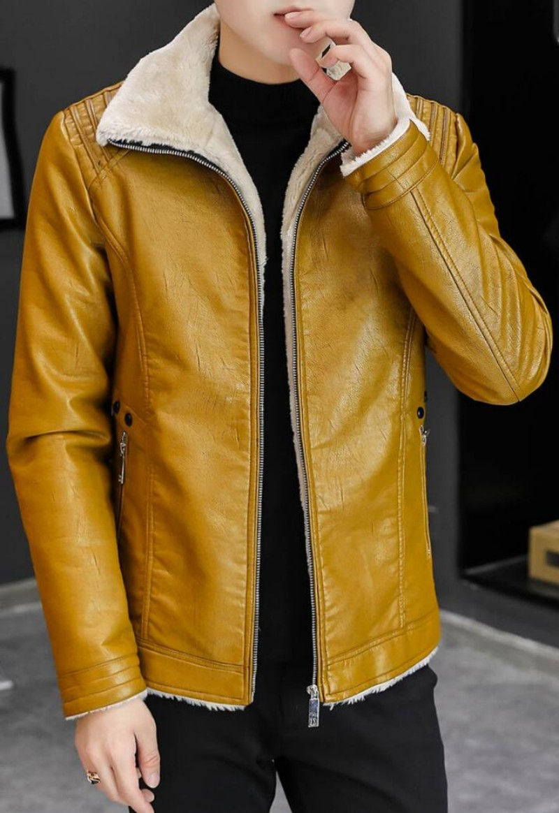 Miniaturebillede: Mens Pu Leather Jackets Casual Fashion Slim Windbreak Faux Fur Plush Leather Co