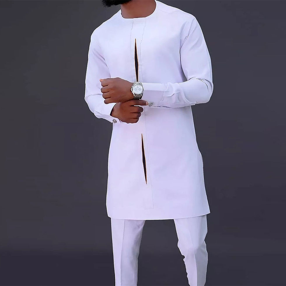 Thumbnail: New In Dashiki 2 PCs White Set Abaya Men's Clothing Top Pant Set Long Sleeve El