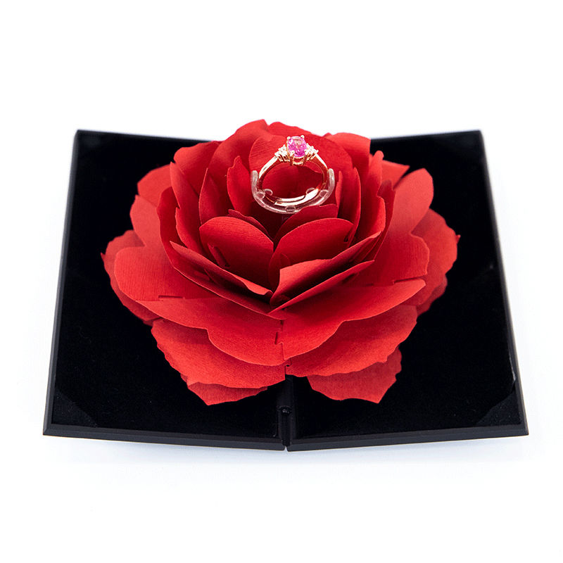 Thumbnail: 3D Love Box Heart-shaped Rose Flower Rotating Ring Box Valentines Day Gift