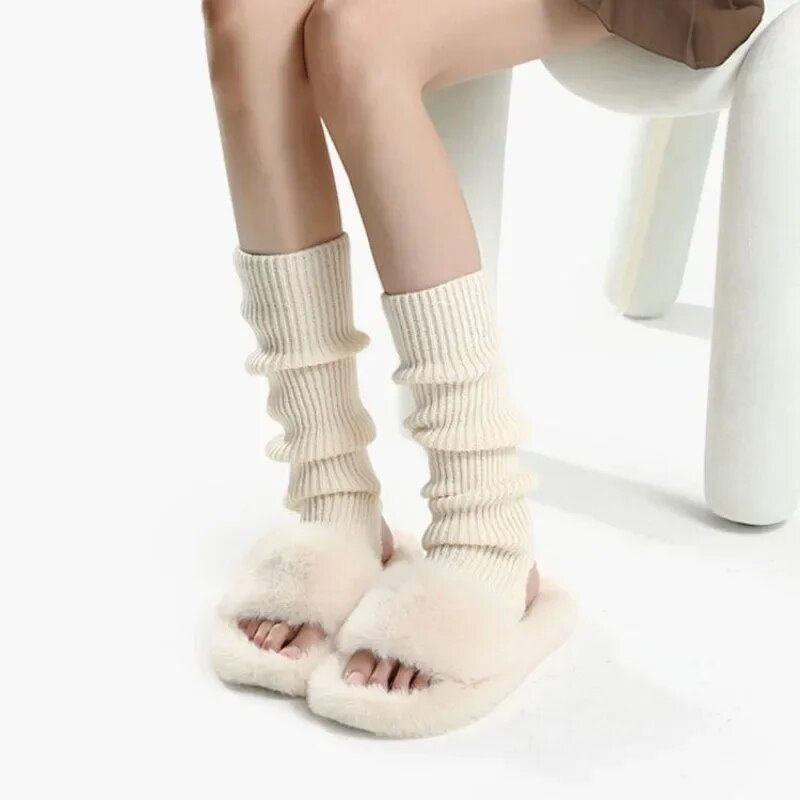 Thumbnail: Lolita Long Socks Women Leg Warmers Knitted Warm Foot Cover White Arm Warmer La