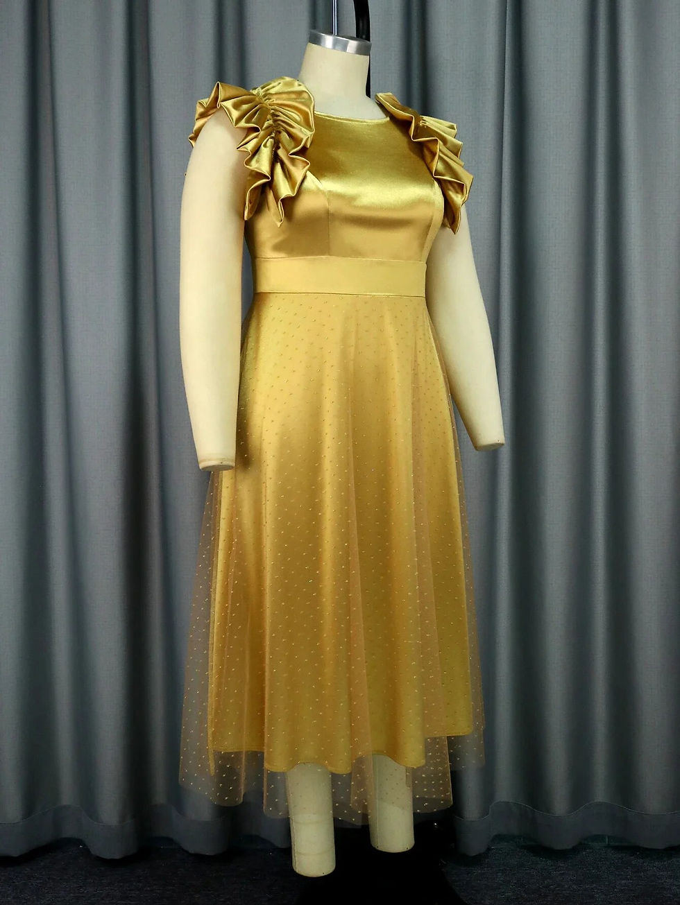 Thumbnail: Pleated  Princess Birthday Party Dress For Women Shiny Satin Elegant Tierred Ru