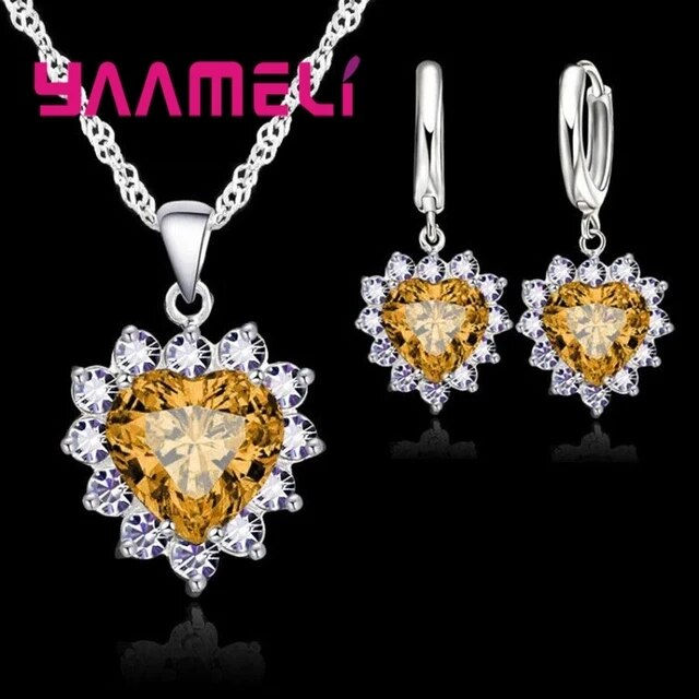 Miniatura: Trendy 925 Sterling Silver Jewelry Set for Women Heart CZ Stone Charm Pendants 
