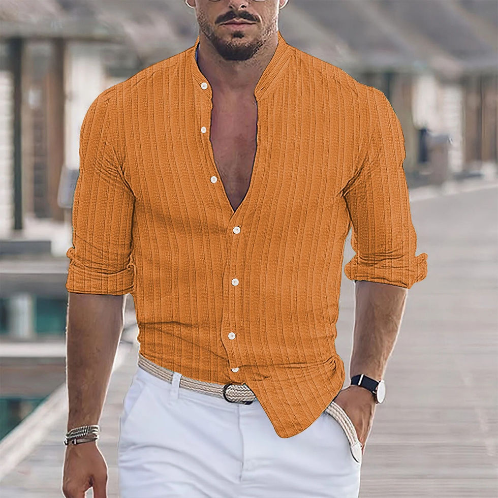 Imej kecil: 2023 Spring Autumn Fashion Men Streak Linen Shirts Long-Sleeved Stand Collar Ca