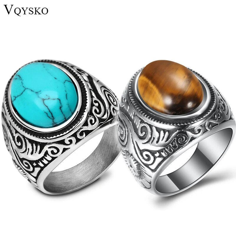 Thumbnail: Wholesale Retro Jewelry Titanium Steel Inlaid Black Onyx Ring Gift Men Domineer