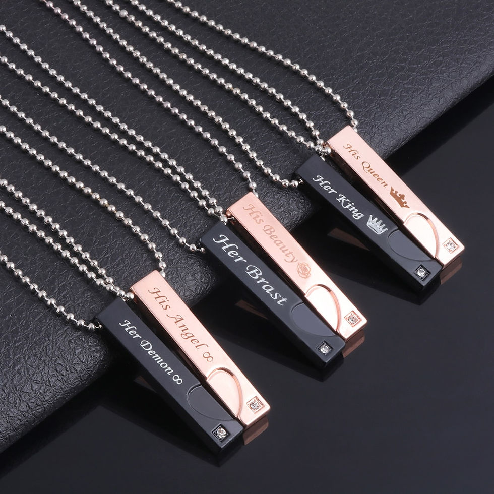 Thumbnail: A Pairs His Queen Her King Couple Necklace Black Heart Crown Heart Matching Nec