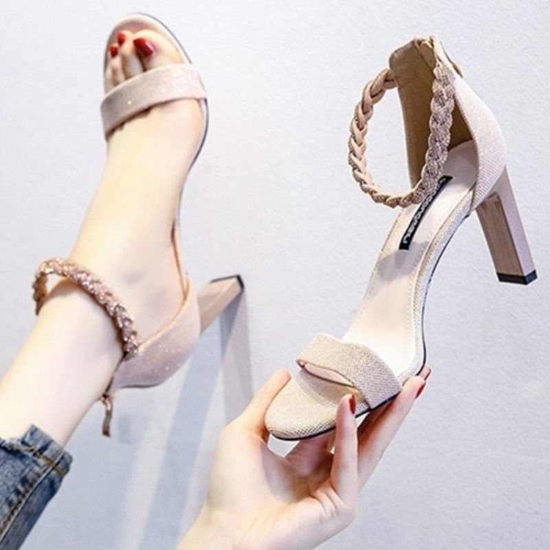 Miniatura: 2024 Summer New Fashion Thick Heel with Back Zipper Rhinestone Bag Heel Sandals