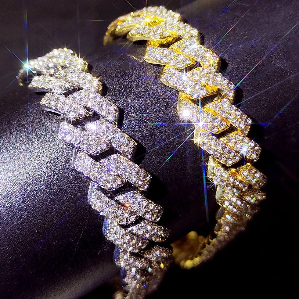 Thumbnail: Hip Hop Men Women Two Row Rhinestone Paved Cuban Link Chain Bracelet Silver Col