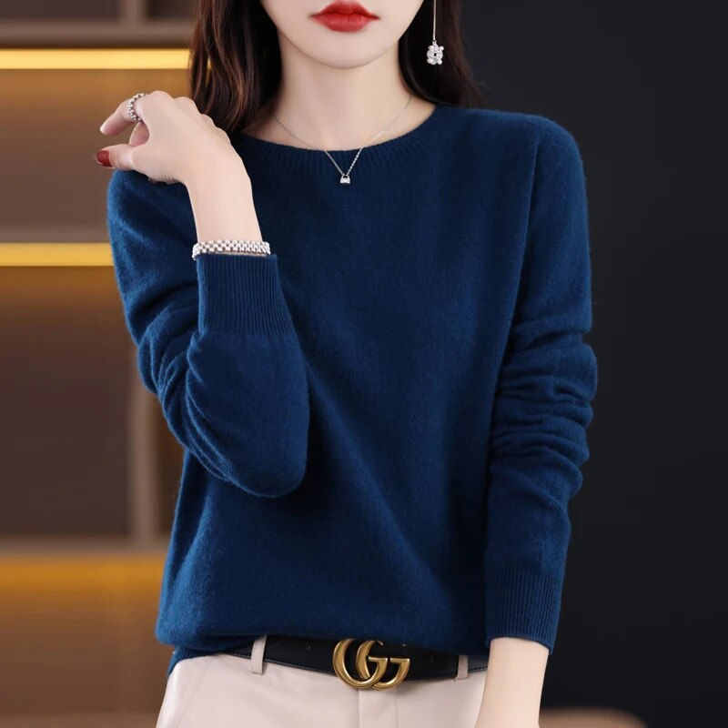 Thumbnail: 100%Pure Wool Sweater Women's Casual Knitted Pullover Autumn and Winter Soft an