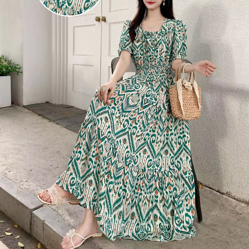 Miniatyrbilde: Chic Elegant Dress Woman Maxi Long Print Indian Clothing Floral Cotton Linen Vi