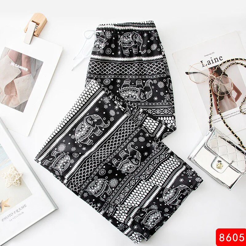 Miniaturbild: Women Wide Leg Pants High Waist Elephant Print Pant Summer Thin Straight Trouse