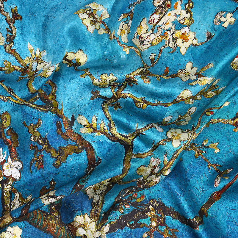 Thumbnail: Van Gogh Oil Painting Apricot Flowers Silk Scarf Women Designer Tree Shawl Long